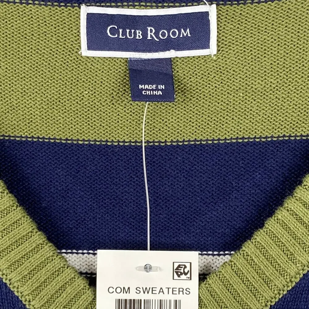 Club Room Men's Large Striped Long Sleeve V-Neck Sweater Pine Brook NWT